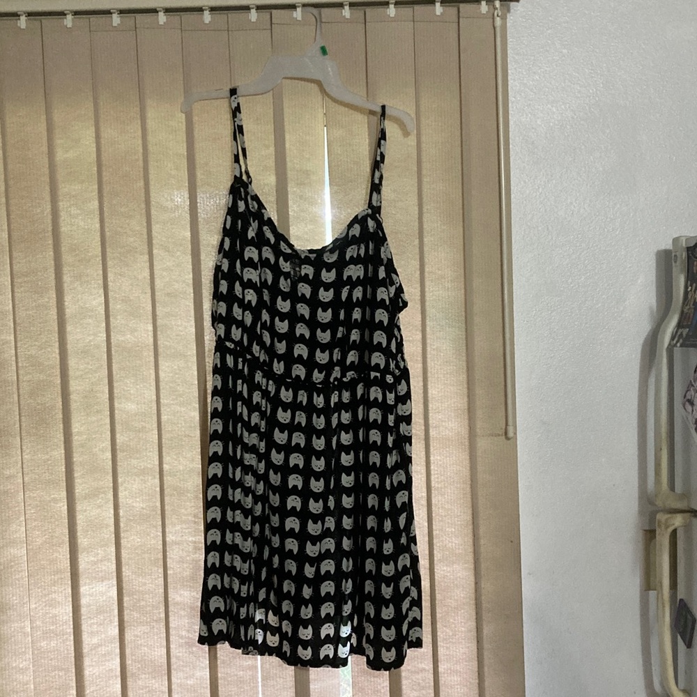 Black and White Cat Patterned Mini Dress